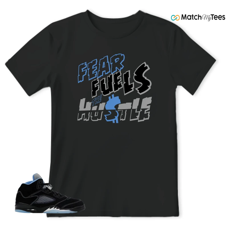 NIKE AIR JORDAN 5 BLACK UNIVERSITY BLUE SNEAKER Matching Tees t-shirt
