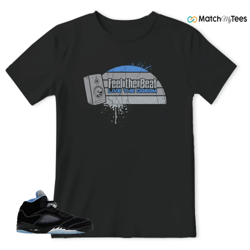 NIKE AIR JORDAN 5 BLACK UNIVERSITY BLUE SNEAKER Matching Tees t-shirt