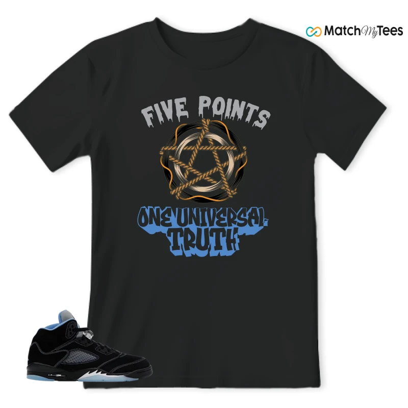 NIKE AIR JORDAN 5 BLACK UNIVERSITY BLUE SNEAKER Matching Tees t-shirt