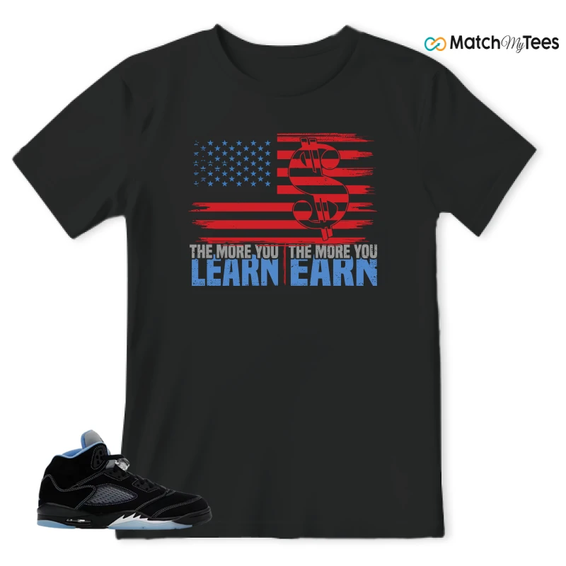 NIKE AIR JORDAN 5 BLACK UNIVERSITY BLUE SNEAKER Matching Tees t-shirt