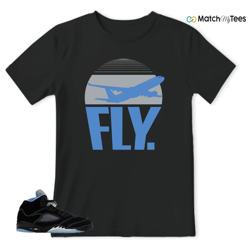 NIKE AIR JORDAN 5 BLACK UNIVERSITY BLUE SNEAKER Matching Tees t-shirt