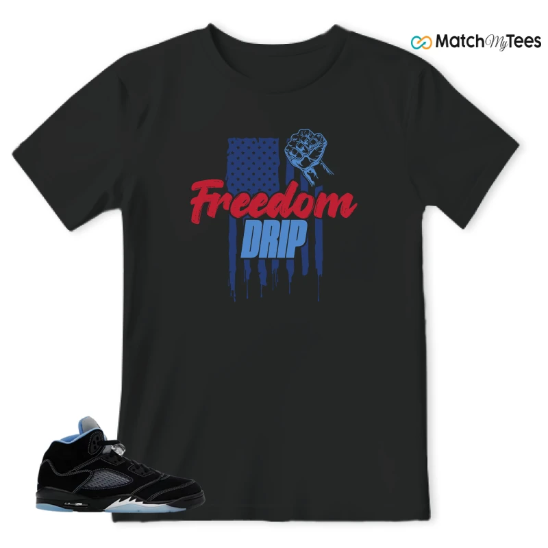 NIKE AIR JORDAN 5 BLACK UNIVERSITY BLUE SNEAKER Matching Tees t-shirt