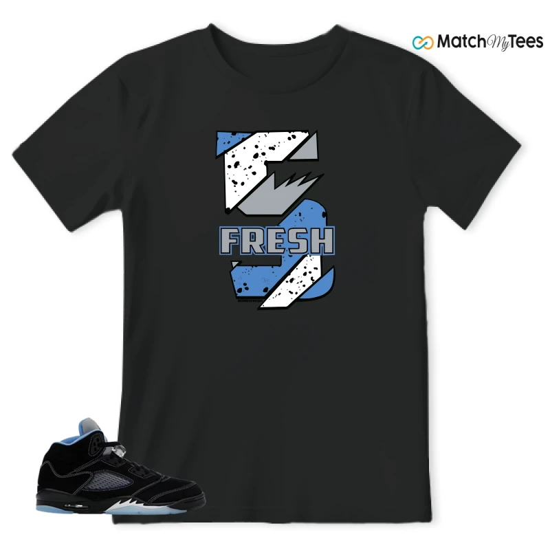 NIKE AIR JORDAN 5 BLACK UNIVERSITY BLUE SNEAKER Matching Tees t-shirt