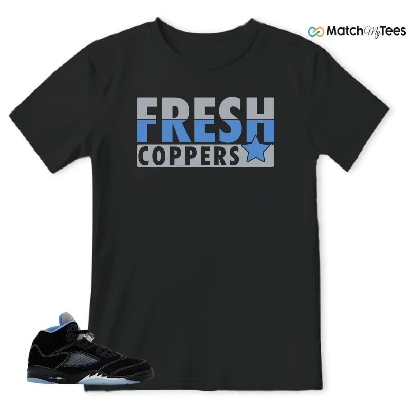 NIKE AIR JORDAN 5 BLACK UNIVERSITY BLUE SNEAKER Matching Tees t-shirt