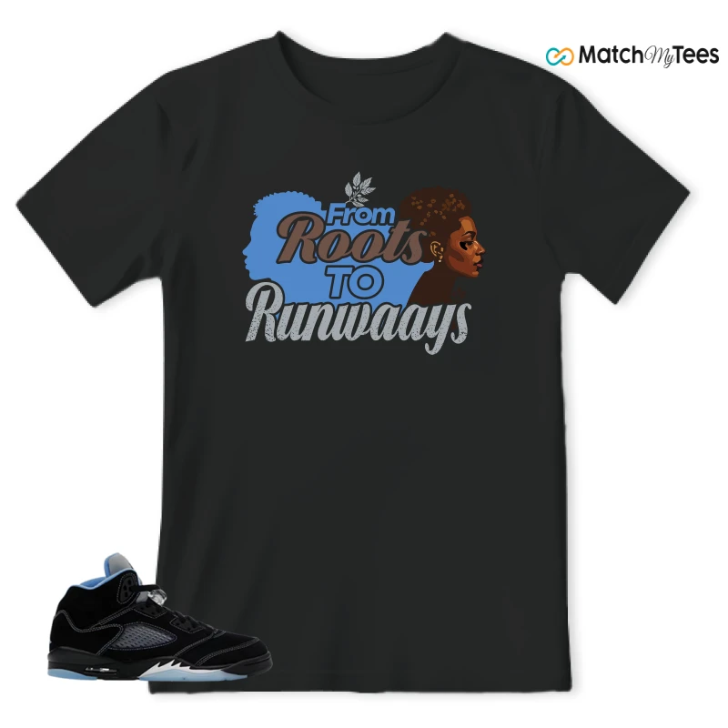 NIKE AIR JORDAN 5 BLACK UNIVERSITY BLUE SNEAKER Matching Tees t-shirt