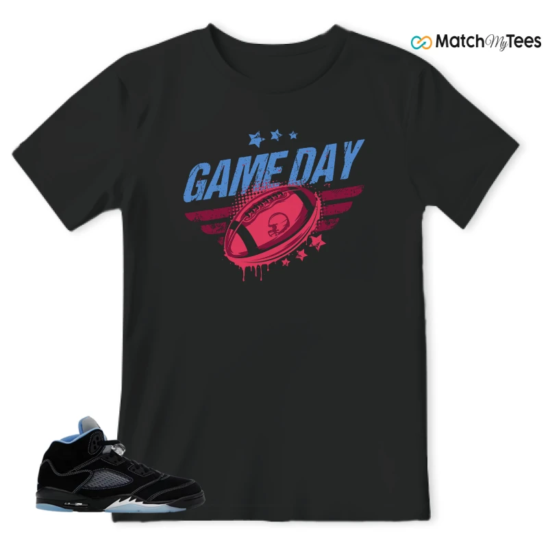 NIKE AIR JORDAN 5 BLACK UNIVERSITY BLUE SNEAKER Matching Tees t-shirt