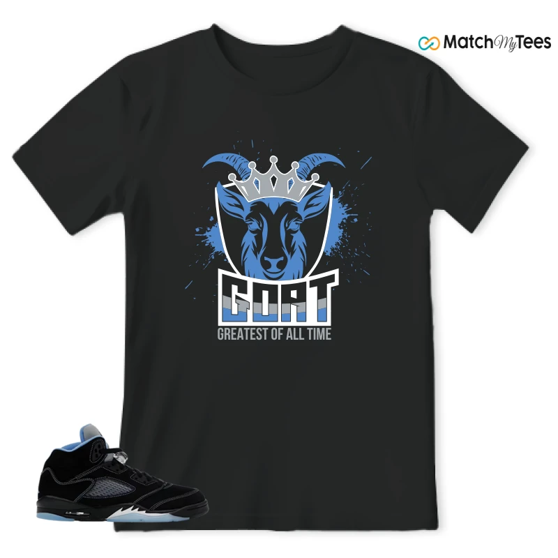 NIKE AIR JORDAN 5 BLACK UNIVERSITY BLUE SNEAKER Matching Tees t-shirt