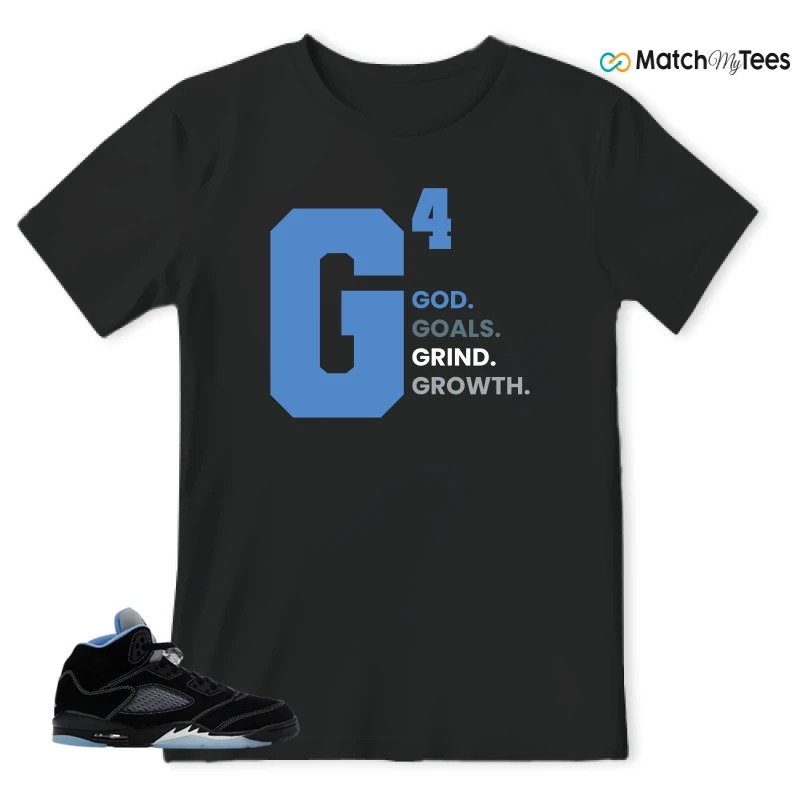 NIKE AIR JORDAN 5 BLACK UNIVERSITY BLUE SNEAKER Matching Tees t-shirt