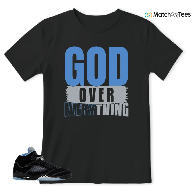 NIKE AIR JORDAN 5 BLACK UNIVERSITY BLUE SNEAKER Matching Tees t-shirt