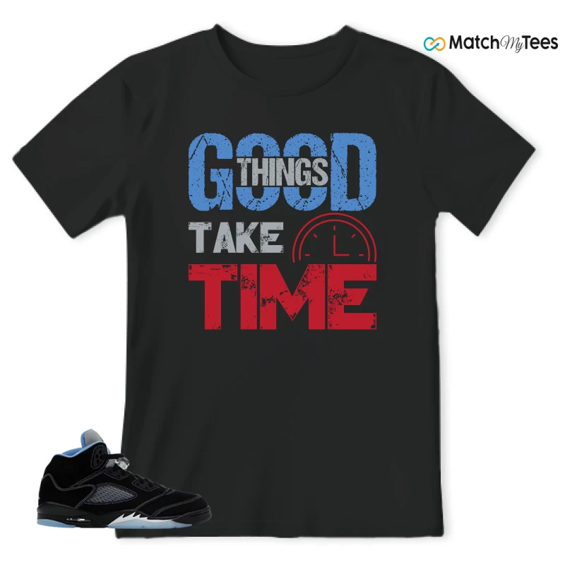 NIKE AIR JORDAN 5 BLACK UNIVERSITY BLUE SNEAKER Matching Tees t-shirt