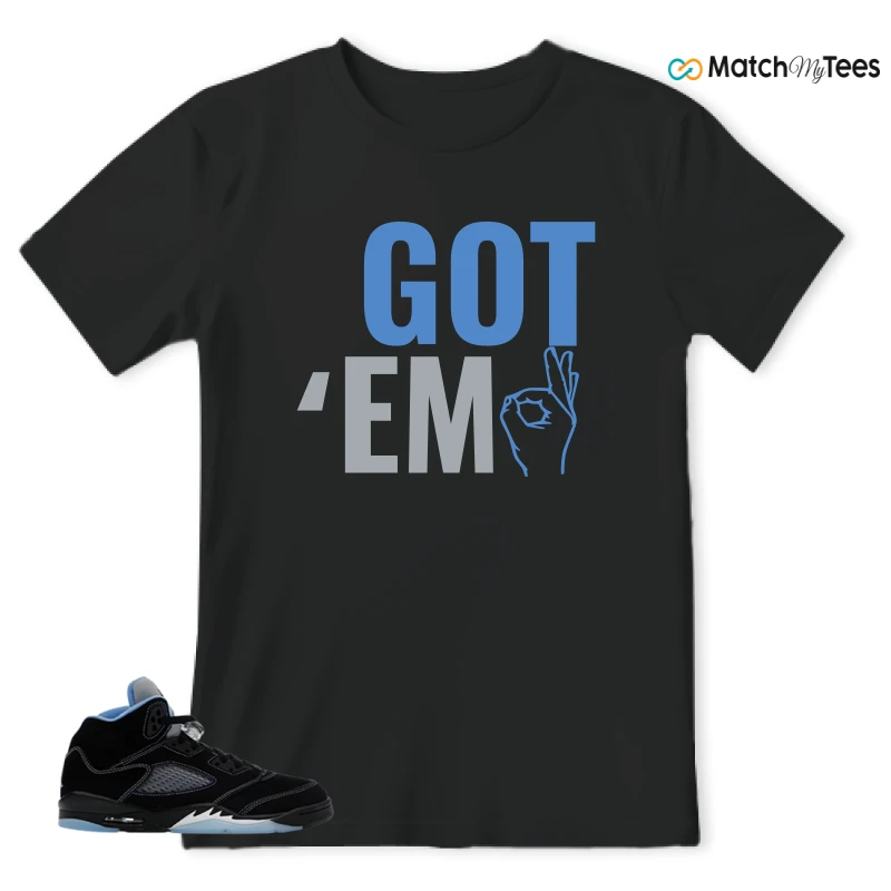 NIKE AIR JORDAN 5 BLACK UNIVERSITY BLUE SNEAKER Matching Tees t-shirt