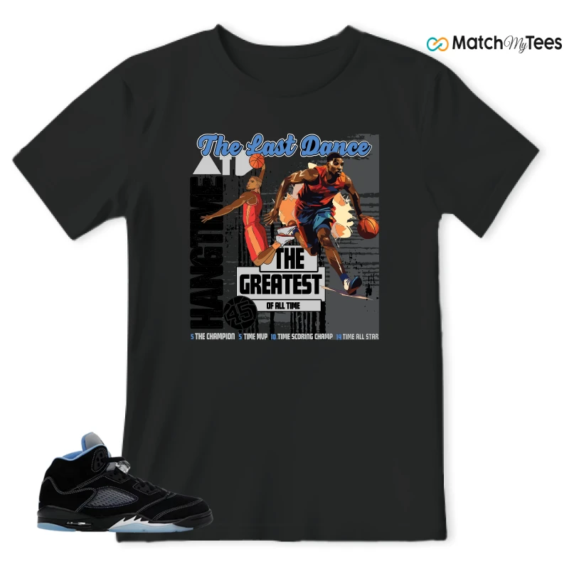 NIKE AIR JORDAN 5 BLACK UNIVERSITY BLUE SNEAKER Matching Tees t-shirt