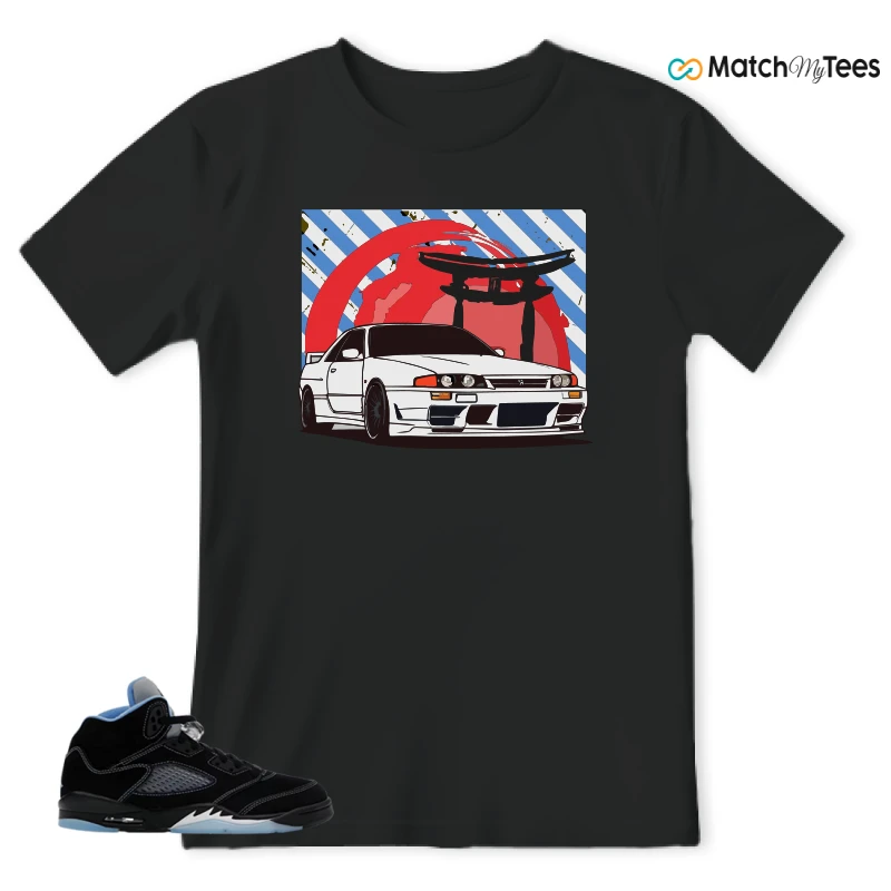 NIKE AIR JORDAN 5 BLACK UNIVERSITY BLUE SNEAKER Matching Tees t-shirt