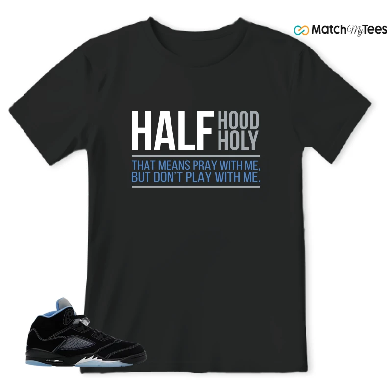 NIKE AIR JORDAN 5 BLACK UNIVERSITY BLUE SNEAKER Matching Tees t-shirt