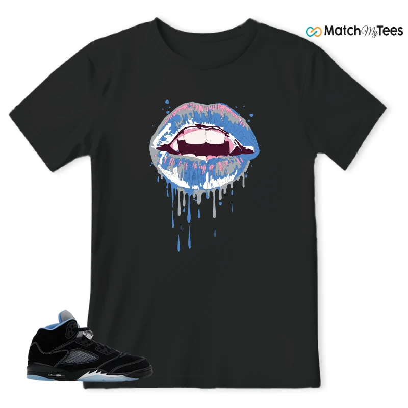 NIKE AIR JORDAN 5 BLACK UNIVERSITY BLUE SNEAKER Matching Tees t-shirt
