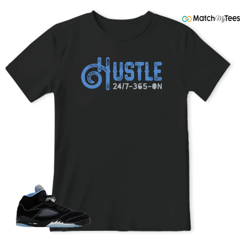 NIKE AIR JORDAN 5 BLACK UNIVERSITY BLUE SNEAKER Matching Tees t-shirt