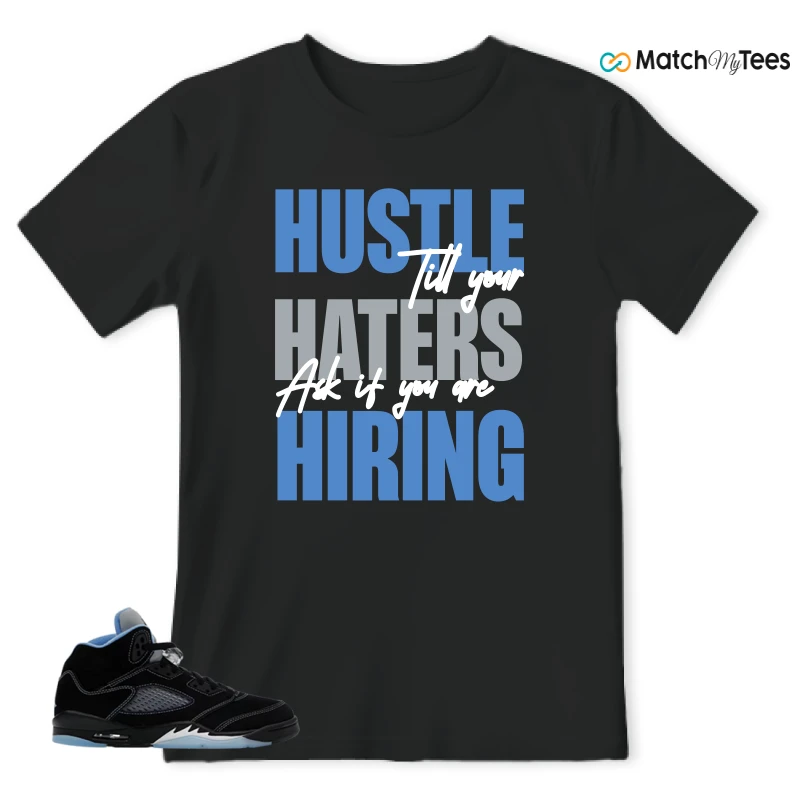 NIKE AIR JORDAN 5 BLACK UNIVERSITY BLUE SNEAKER Matching Tees t-shirt