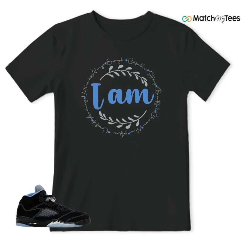 NIKE AIR JORDAN 5 BLACK UNIVERSITY BLUE SNEAKER Matching Tees t-shirt