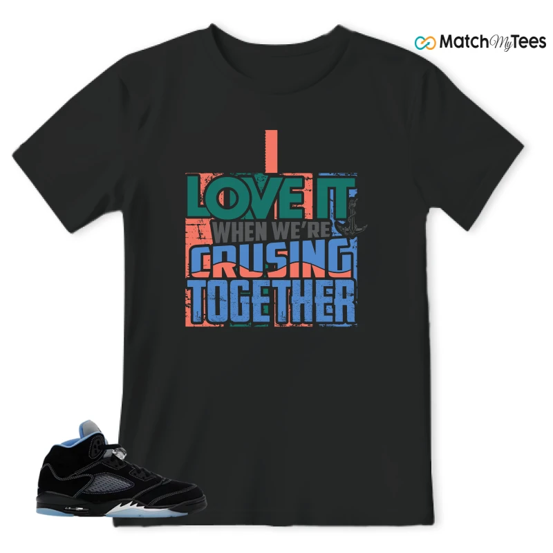 NIKE AIR JORDAN 5 BLACK UNIVERSITY BLUE SNEAKER Matching Tees t-shirt