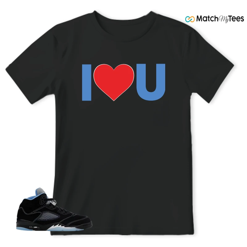 NIKE AIR JORDAN 5 BLACK UNIVERSITY BLUE SNEAKER Matching Tees t-shirt