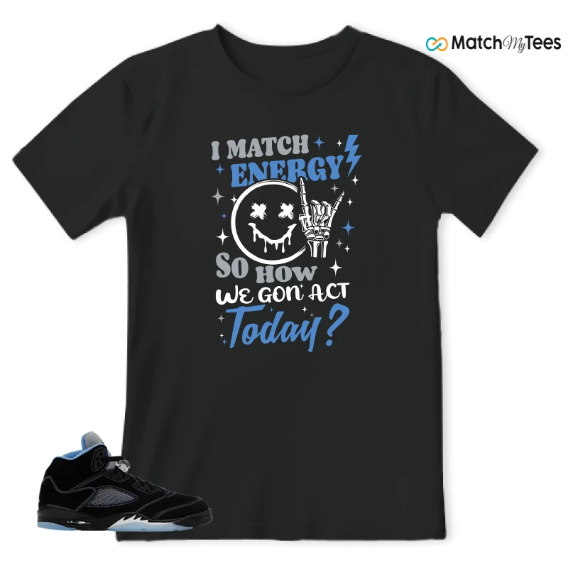 NIKE AIR JORDAN 5 BLACK UNIVERSITY BLUE SNEAKER Matching Tees t-shirt