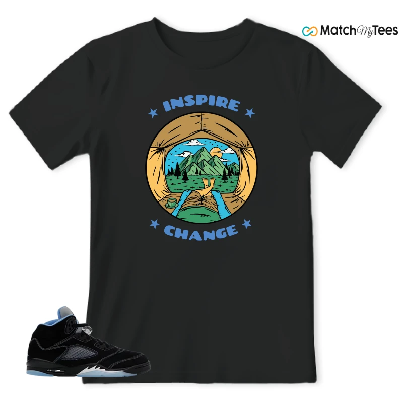 NIKE AIR JORDAN 5 BLACK UNIVERSITY BLUE SNEAKER Matching Tees t-shirt
