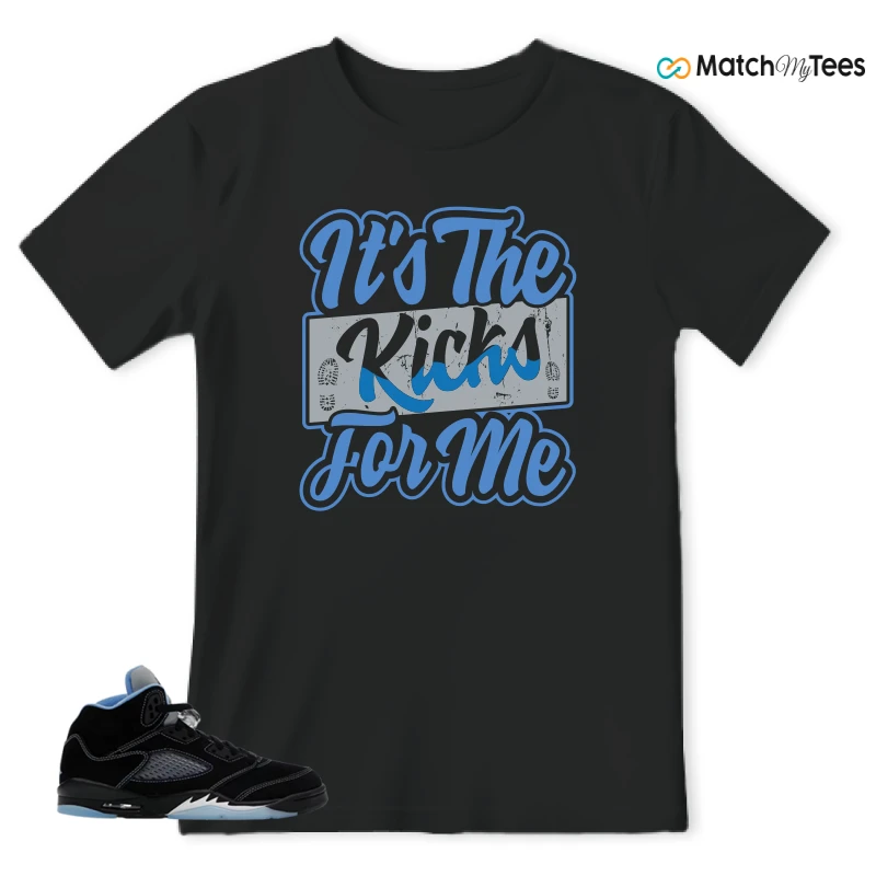 NIKE AIR JORDAN 5 BLACK UNIVERSITY BLUE SNEAKER Matching Tees t-shirt