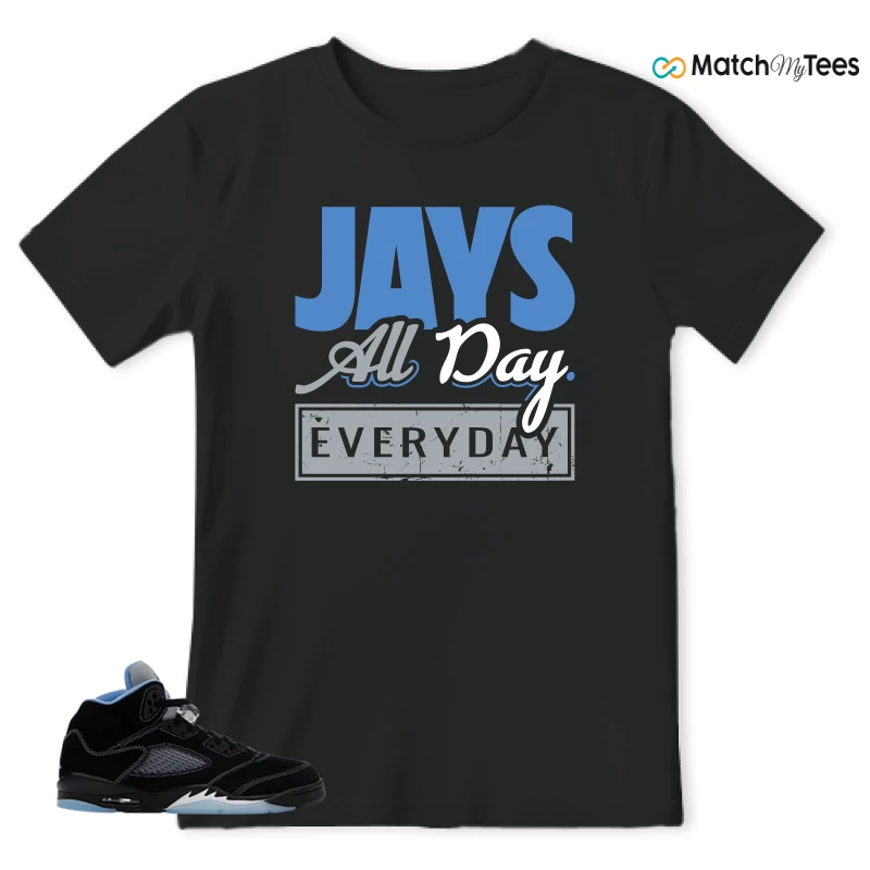 NIKE AIR JORDAN 5 BLACK UNIVERSITY BLUE SNEAKER Matching Tees t-shirt