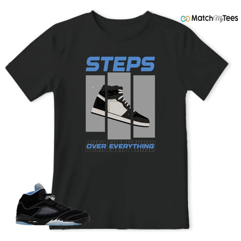 NIKE AIR JORDAN 5 BLACK UNIVERSITY BLUE SNEAKER Matching Tees t-shirt
