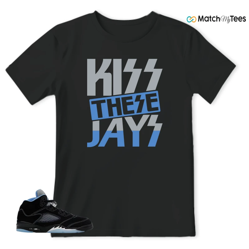 NIKE AIR JORDAN 5 BLACK UNIVERSITY BLUE SNEAKER Matching Tees t-shirt
