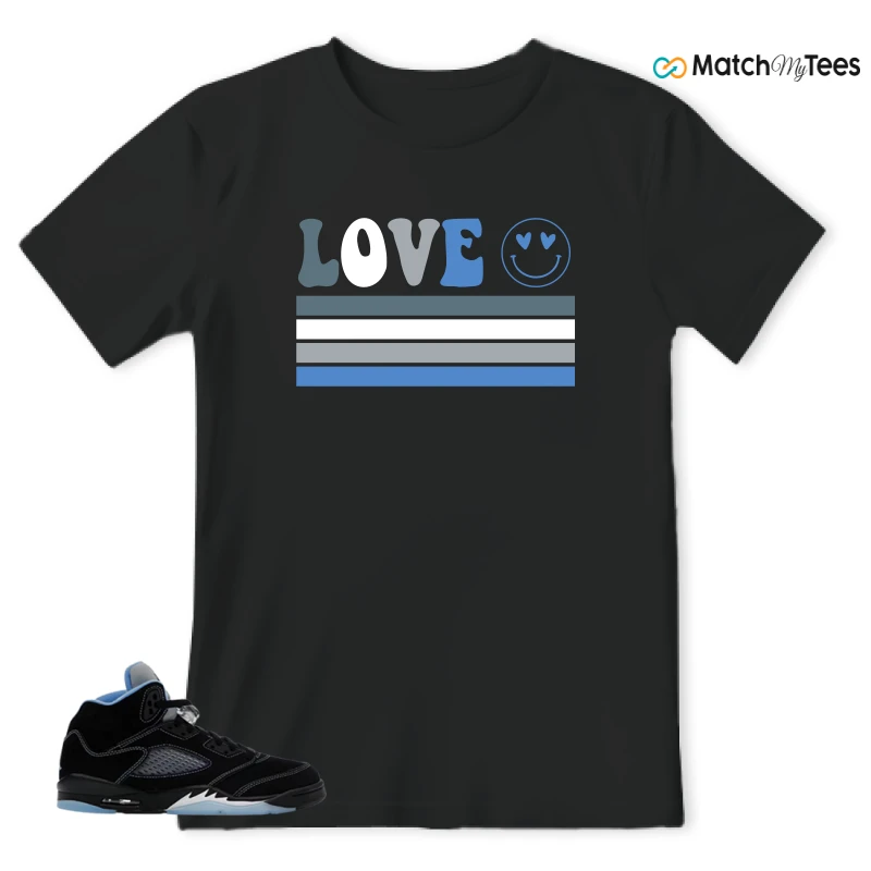 NIKE AIR JORDAN 5 BLACK UNIVERSITY BLUE SNEAKER Matching Tees t-shirt
