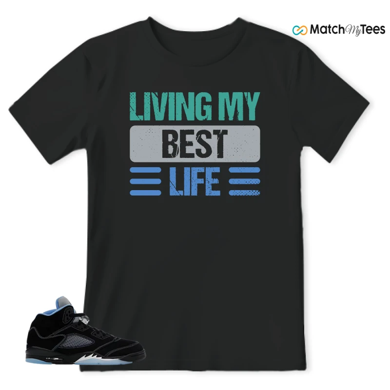 NIKE AIR JORDAN 5 BLACK UNIVERSITY BLUE SNEAKER Matching Tees t-shirt