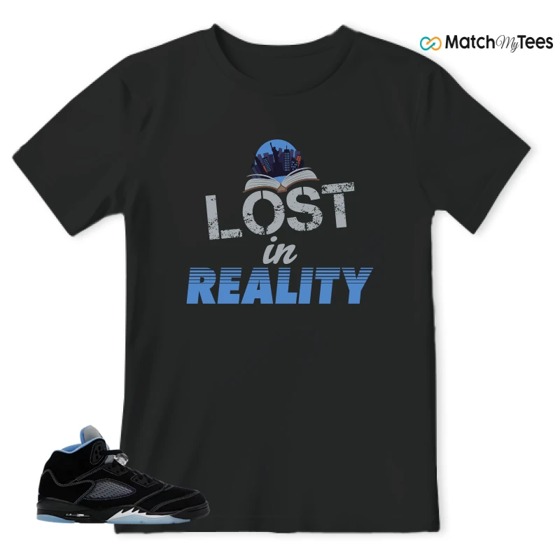 NIKE AIR JORDAN 5 BLACK UNIVERSITY BLUE SNEAKER Matching Tees t-shirt