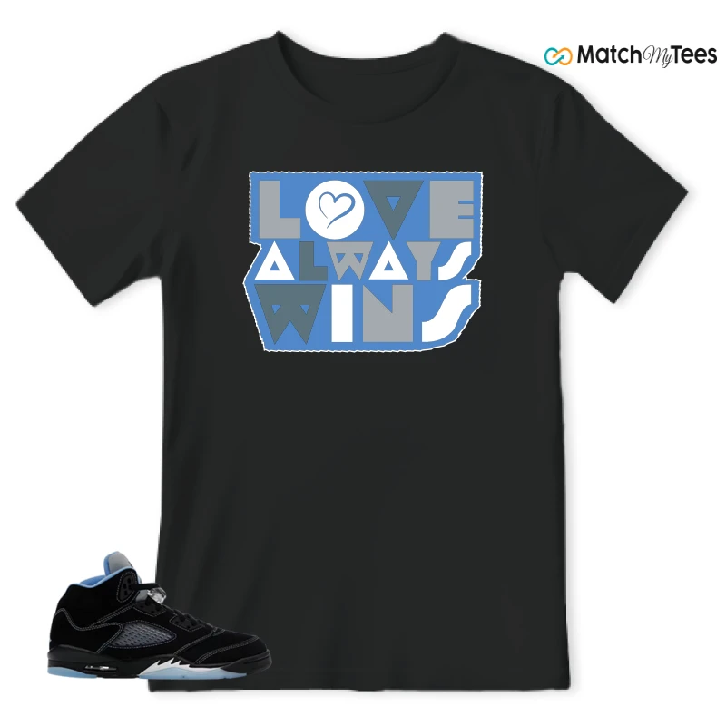 NIKE AIR JORDAN 5 BLACK UNIVERSITY BLUE SNEAKER Matching Tees t-shirt