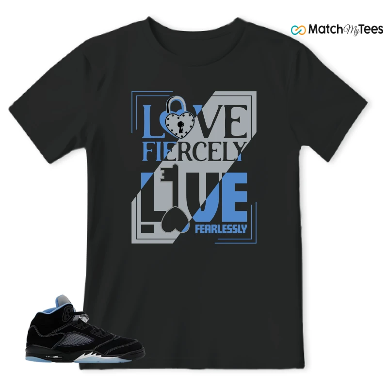 NIKE AIR JORDAN 5 BLACK UNIVERSITY BLUE SNEAKER Matching Tees t-shirt