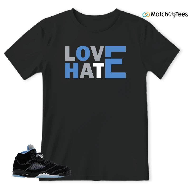 NIKE AIR JORDAN 5 BLACK UNIVERSITY BLUE SNEAKER Matching Tees t-shirt