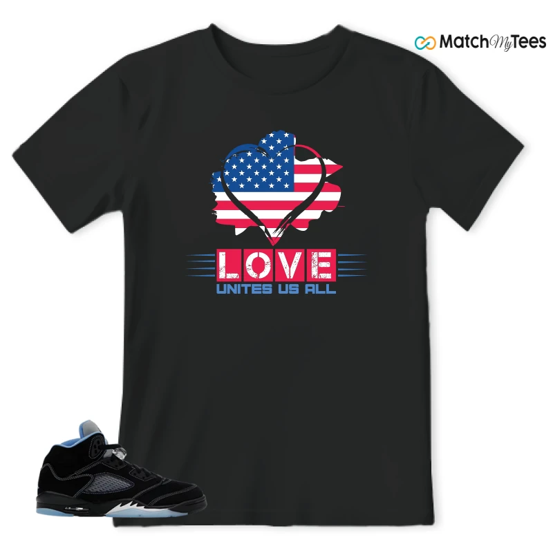 NIKE AIR JORDAN 5 BLACK UNIVERSITY BLUE SNEAKER Matching Tees t-shirt