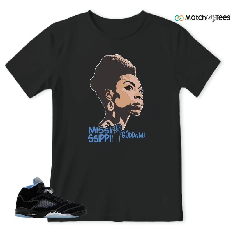 NIKE AIR JORDAN 5 BLACK UNIVERSITY BLUE SNEAKER Matching Tees t-shirt