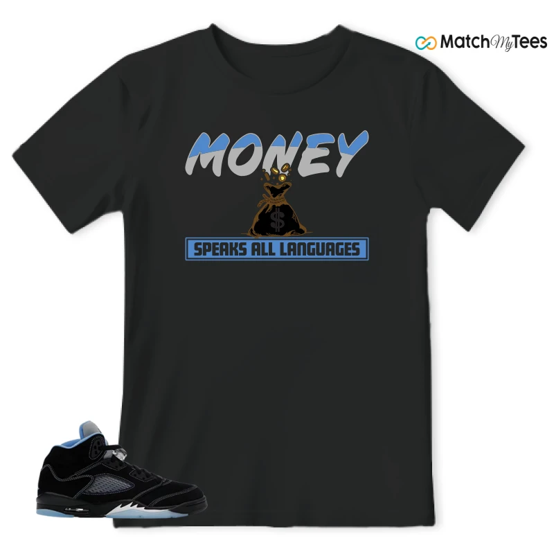 NIKE AIR JORDAN 5 BLACK UNIVERSITY BLUE SNEAKER Matching Tees t-shirt
