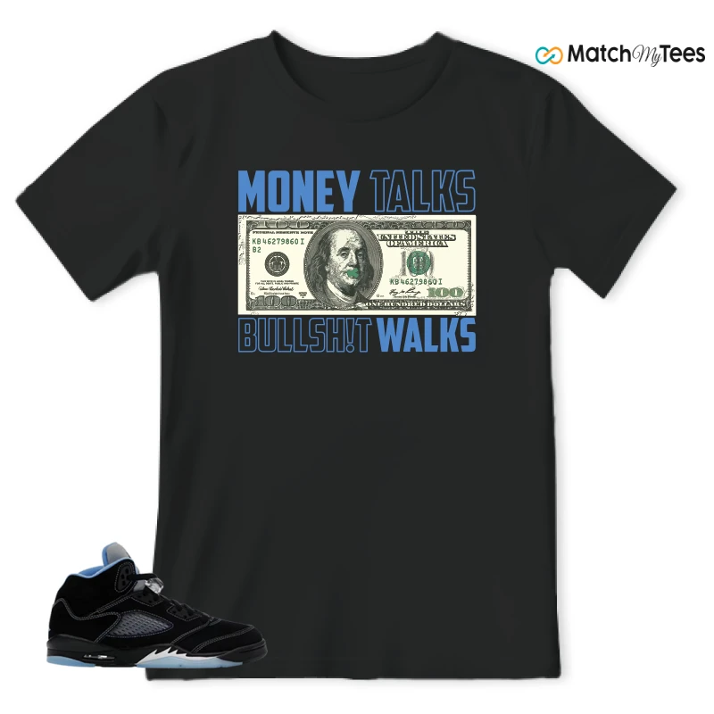 NIKE AIR JORDAN 5 BLACK UNIVERSITY BLUE SNEAKER Matching Tees t-shirt