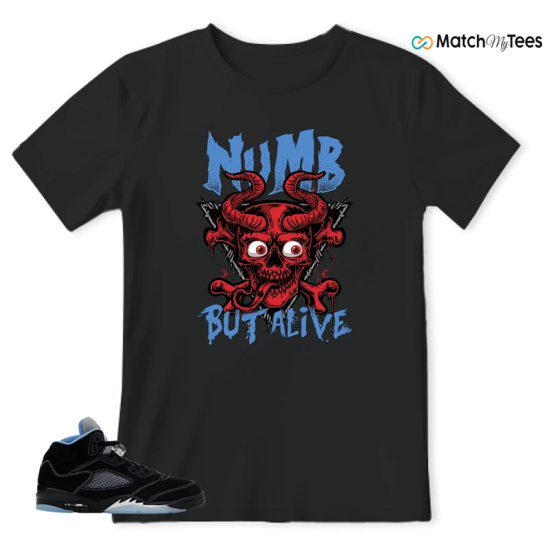 NIKE AIR JORDAN 5 BLACK UNIVERSITY BLUE SNEAKER Matching Tees t-shirt