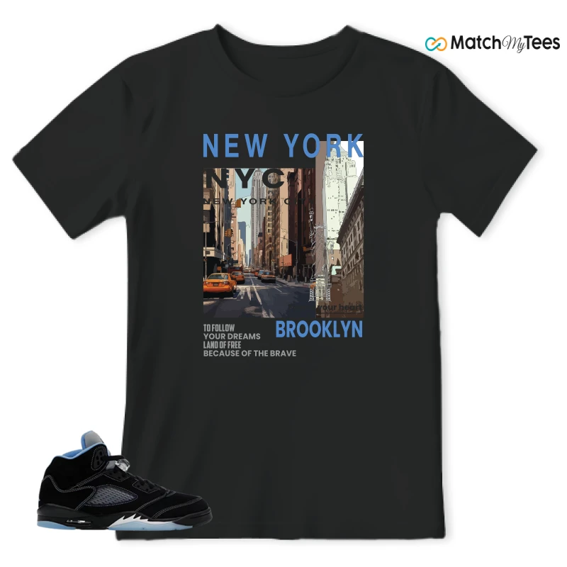 NIKE AIR JORDAN 5 BLACK UNIVERSITY BLUE SNEAKER Matching Tees t-shirt