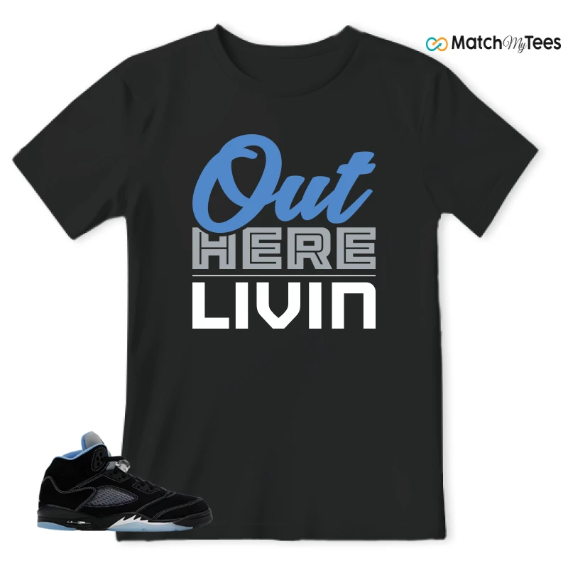 NIKE AIR JORDAN 5 BLACK UNIVERSITY BLUE SNEAKER Matching Tees t-shirt