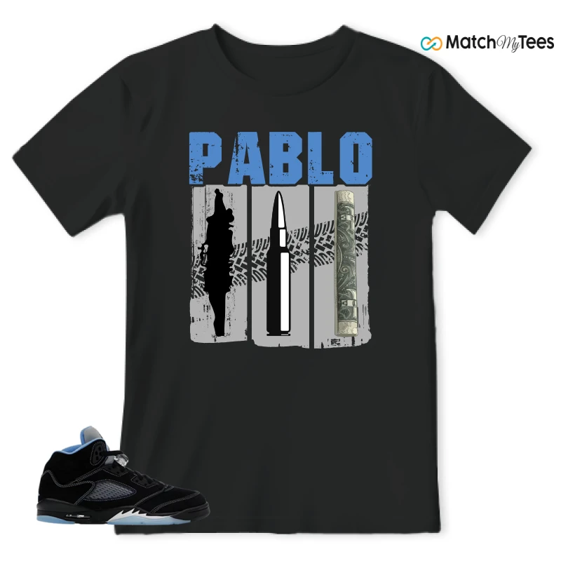 NIKE AIR JORDAN 5 BLACK UNIVERSITY BLUE SNEAKER Matching Tees t-shirt