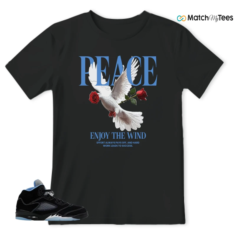 NIKE AIR JORDAN 5 BLACK UNIVERSITY BLUE SNEAKER Matching Tees t-shirt