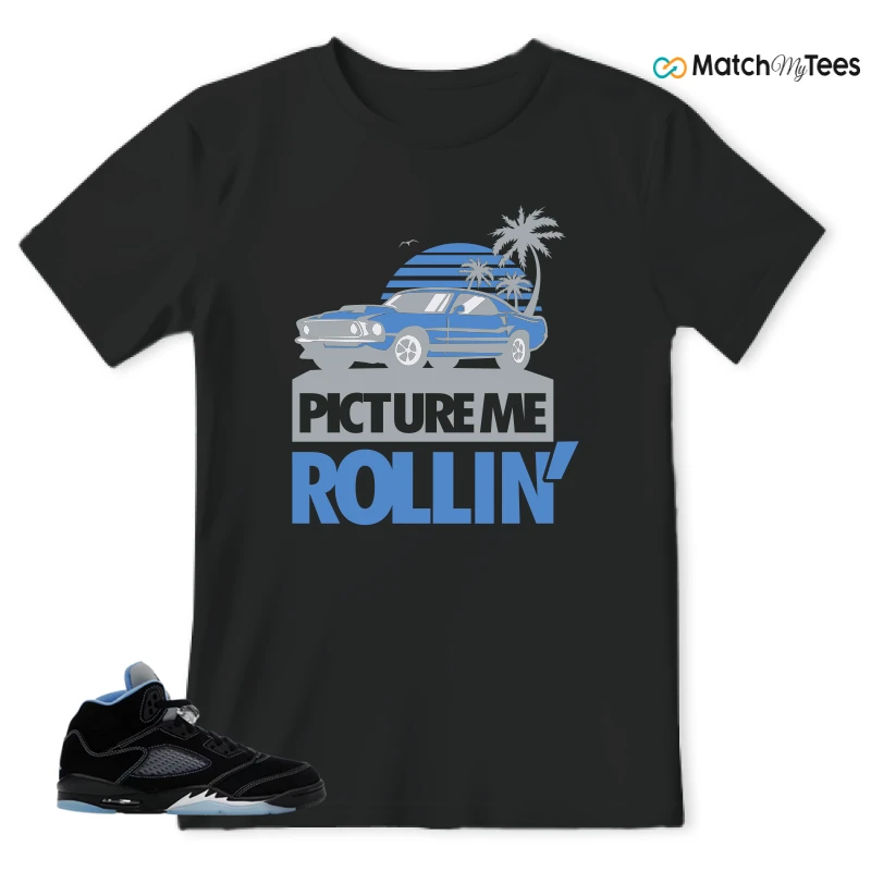 NIKE AIR JORDAN 5 BLACK UNIVERSITY BLUE SNEAKER Matching Tees t-shirt