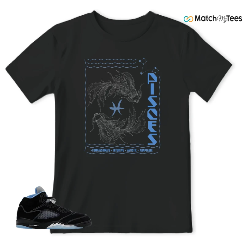 NIKE AIR JORDAN 5 BLACK UNIVERSITY BLUE SNEAKER Matching Tees t-shirt