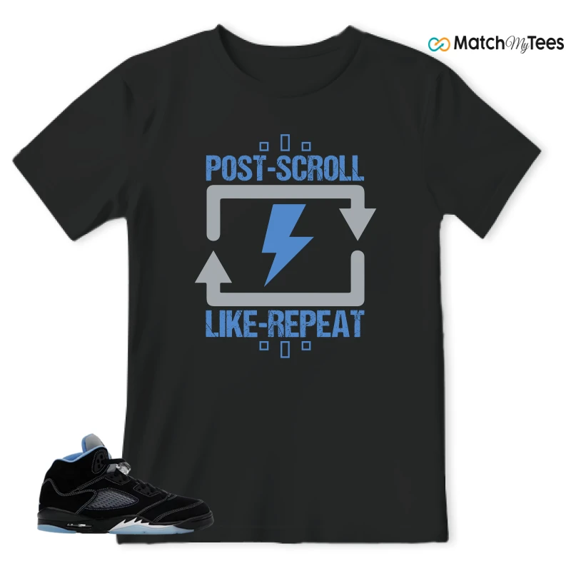 NIKE AIR JORDAN 5 BLACK UNIVERSITY BLUE SNEAKER Matching Tees t-shirt