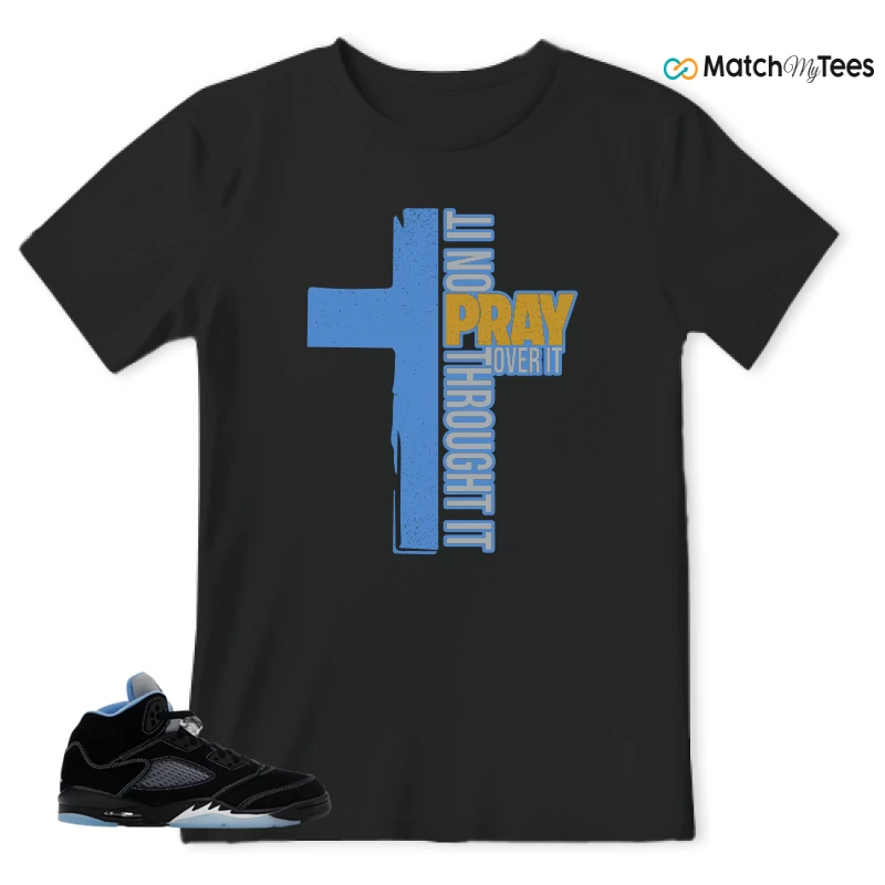 NIKE AIR JORDAN 5 BLACK UNIVERSITY BLUE SNEAKER Matching Tees t-shirt