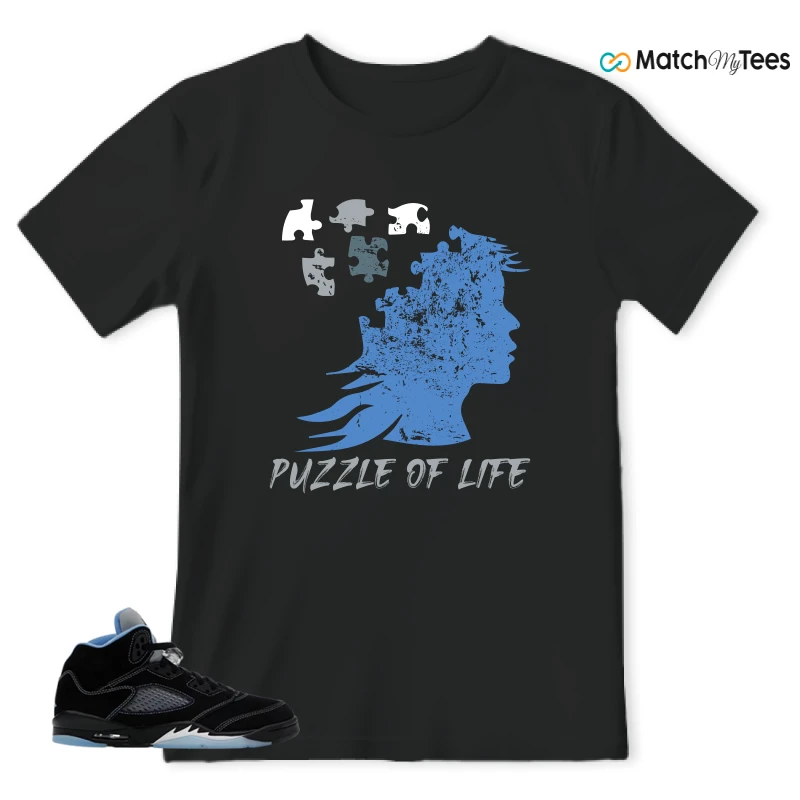NIKE AIR JORDAN 5 BLACK UNIVERSITY BLUE SNEAKER Matching Tees t-shirt